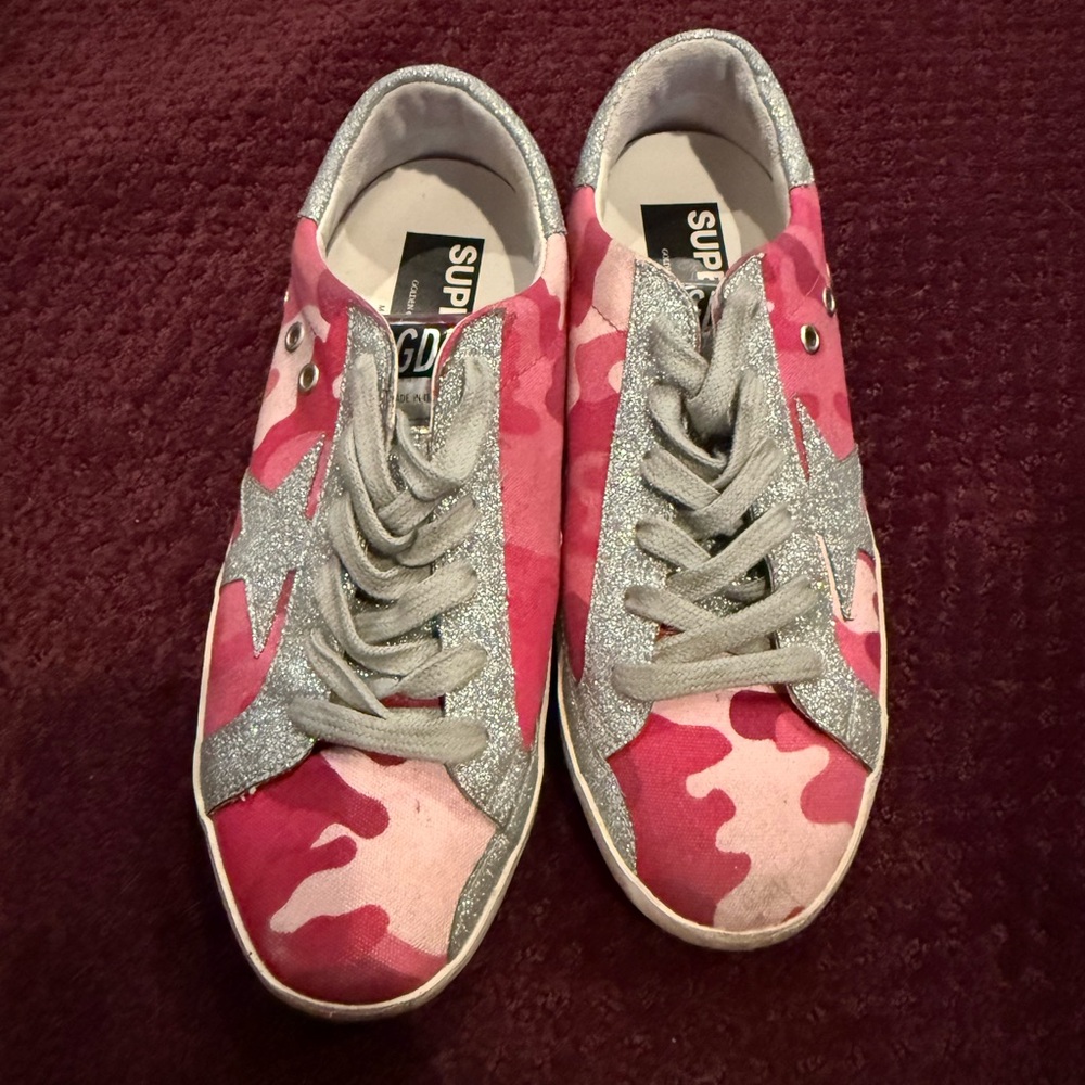 Golden Goose Pink and Silver Camouflage Sneakers